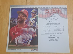 OZZIE SMITH SIGNED AUTOGRAPHED 8X10 HALL OF FAME INDUCTION DAY CARD CARDINALS - Picture 1 of 1