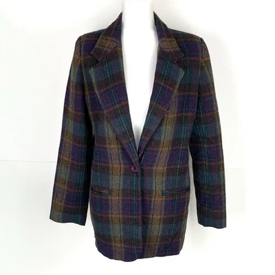 Vintage 90s Savannah Women Size 10 Wool Boyfriend Blazer Plaid Dark Academia - Image 1 of 4