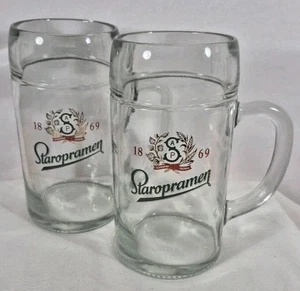 Set Of 2 Staropramen 1L Stein Beer Glass Collectible 1869 Prague Czech Brewery  - Picture 1 of 10