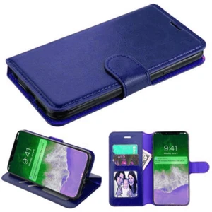 Leather Flip Wallet Phone Holder Protective Case for iPhone XR 6.1″ DARK BLUE - Picture 1 of 2