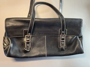Kenneth Cole Reaction Black Leather Handbag Shoulder Bag Purse Double Handle - Picture 1 of 7