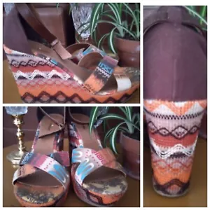 Call It Spring Size 10B Wedge Platform Sandals Shoes Colorful Boho Aztec Design - Picture 1 of 11