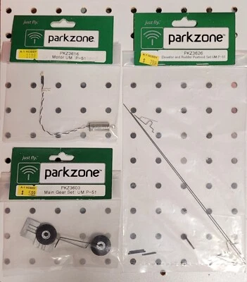 Parkzone ~ 3 Item Parts Lot ~ UM P-51 ~ Landing Gear, Motor, Pushrod Set NIP NOS - Image 1 of 4