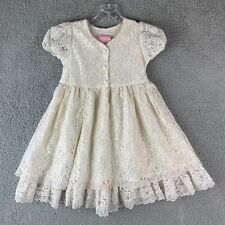 Vintage Lace Dress Girls Size 8 White Puff Sleeves 80s Made in USA
