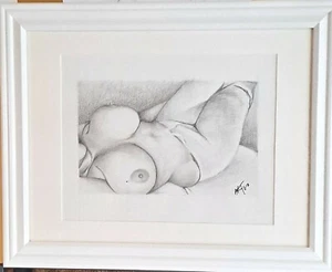 Gerahmtes Original 8x10 Zoll Zeichnung einer nackten Frau vom Künstler ARTuro  - Bild 1 von 4