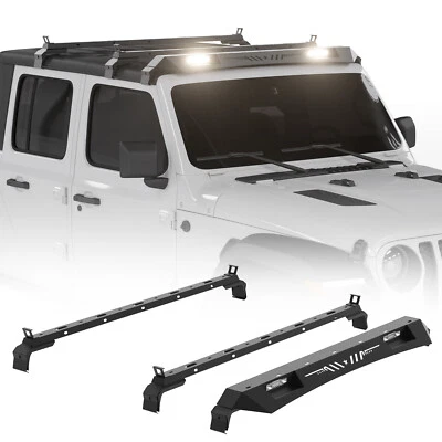 Roof Rack Cross Bars Cargo w/ Lights For 07-24 Jeep Wrangler JK JL Gladiator JT Foto 1 de 4
