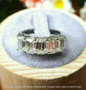 3Ct Emerald Cut Lab-Created Diamond 14k White Gold Plated 5 Stone Wedding Ring - Picture 1 of 5