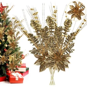 Artificial Glitter Berry Stem Ornaments 18 Pack 17.5 Inch Rose Gold Fake Christm - Picture 1 of 7