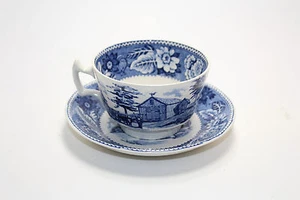 Vintage Wood & Sons Blue Transferware Old Sturbridge Village w/ Farmer and Bull - Picture 1 of 12