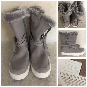 TOMS Boots Taupe Suede Faux Fur Ankle women’s Size US 7 EU 37 *NEW No Box - Picture 1 of 12