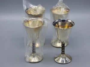 EP Messing Spanien Brandy Schnaps versilbert Kelche 4er Set Vintage NoS E.P. - Bild 1 von 6