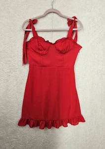Forever 21 Women Dress Medium Red 100% Polyester Sweatheart Neck Ruffle Hem Mini - Picture 1 of 18
