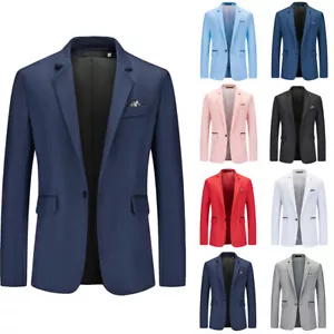 Mens Formal Business Blazer Jacket Wedding Party One Button Smart Coat Tops US - Picture 1 of 22