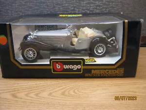 1/18 1936 MERCEDES BENZ 500K ROADSTER IN SILVER AND BLACK BY BURAGO, #3020 - Picture 1 of 20
