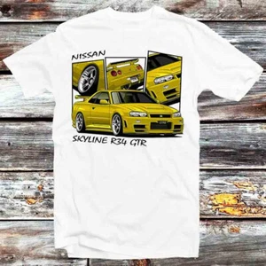 Nissan Skyline R34 Collage Yellow GT JDM Car T Shirt B1076 - Picture 1 of 2