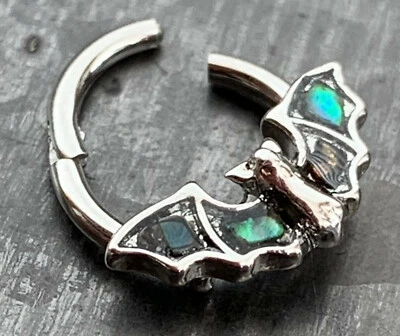 1pc Abalone Shell Bat Hinged Segment Ring 16g Septum Clicker Surgical Steel  - Image 1 of 3