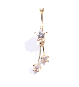 Solid 14k yellow gold belly button ring with white cubic zirconia's - Picture 1 of 1