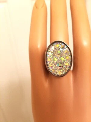 Deslumbrantes de anillos Druzy Bling en resina; bandas de acero inoxidable estilo U Pick ver video Foto 1 de 4