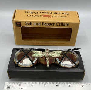 NEW American Graffiti Metal Dragonfly Salt & Pepper Cellar with Glass Inserts - Picture 1 of 7