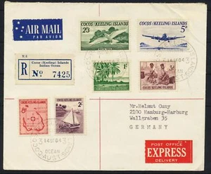 COCOS (Keeling) Islands via AUSTRALIA to GERMANY 1964 Cpl Set on R Ex Air Cover - Picture 1 of 2
