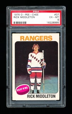 1975 OPC HOCKEY 37 RICK MIDDLETON PSA 6 EX-MINT RANGERS - Image 1 of 3