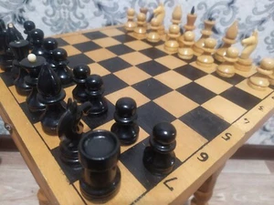 Vintage Soviet Chess Wooden USSR Antiques USSR RARE Original - 30 x 30cm. - Picture 1 of 12