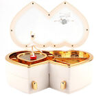 Double Heart Ballerina Musical Jewelry Box Storage Case For Little Home Use