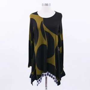 Alembika Tunika Top Kleid Damen 2 M schwarz olivgrün kariert Oversize Lagenlook - Bild 1 von 11