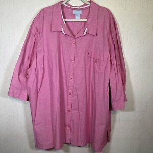 Liz & Me Plus 5X 34-36W Shirt Button Down 3/4 Slv Cotton Pink Lightweight Top