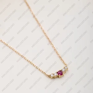 Wedding Gift For Her 14k Yellow Gold Natural Ruby Gemstone Chain Necklace - Picture 1 of 7