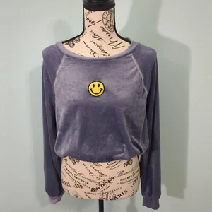 Altar'd State Damen Samt lila Smiley Gesicht Rundhalsausschnitt Sweatshirt Medium neu - Bild 1 von 6