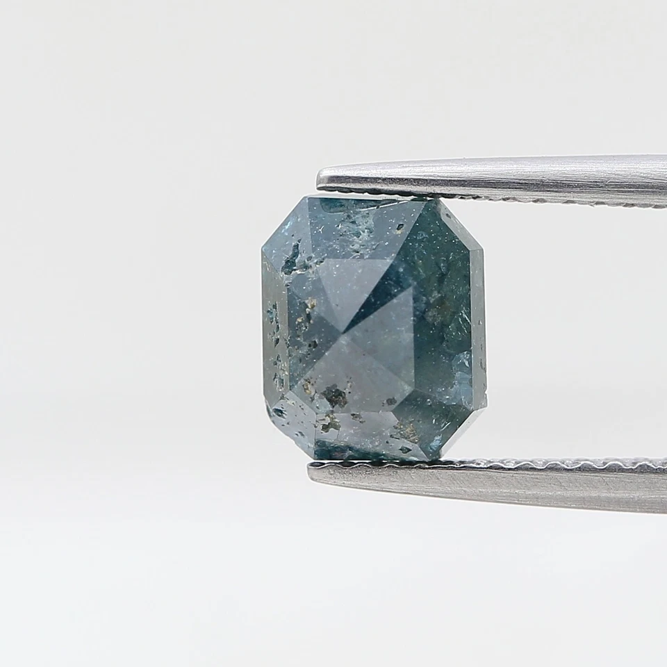 Big Fancy Natural Diamond 2.18tcw Greenish Blue Sparkling Emerald Step Cut Ring - Image 1 of 4