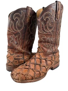 CODY JAMES Pirarucu Exotic Western Boot Brown Leather Cowboy Fish MENS 8D 138824 - Picture 1 of 10