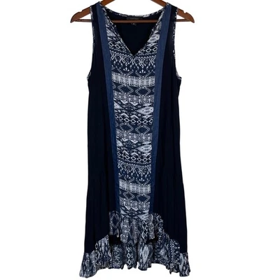 Karen Kane Dress Medium Blue White Sleeveless Casual Summer Flounce Hem - Image 1 of 4