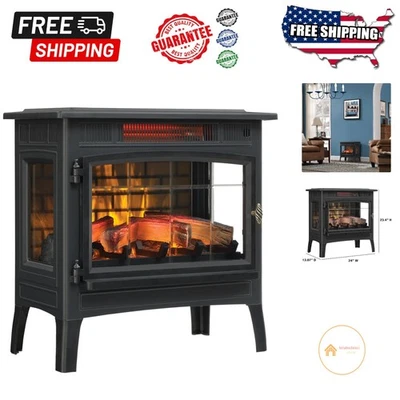 Elegant Freestanding Electric Fireplace Stove with 3D Flame - For 1,000 Sq Ft - Image 1 of 4