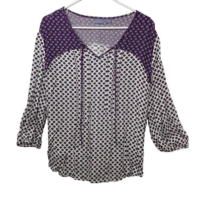 Laura Scott Camisa Blusa Top Mujer XL Morado Azul Violeta Bohemio Boho Foto 1 de 4