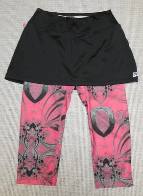 Saia esportiva feminina rosa/cinza/preta estampa stretch capri saia P - Imagem 1 de 3