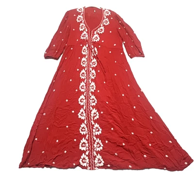 Free People Fable Embroidered Boho Midi Dress – Women’s Medium Dark Red (OB88550 - Image 1 of 4