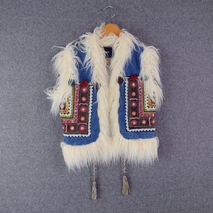 Chaleco Denim Desigual Piel Flecos Bordados Apliques Boho Hippie Talla 40 - Imagen 1 de 8