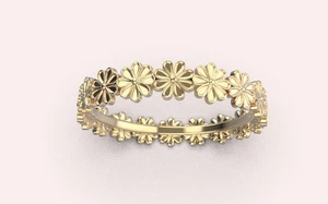 14K Solid Yellow Gold Flower Ring, Solid Gold Daisy Wedding Band, gold Flower - Picture 1 of 3