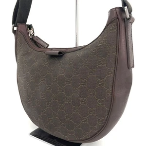 GUCCI Gucci Shoulder Bag Half Moon GG Leather Brown All-over Pattern from Japan - Picture 1 of 11