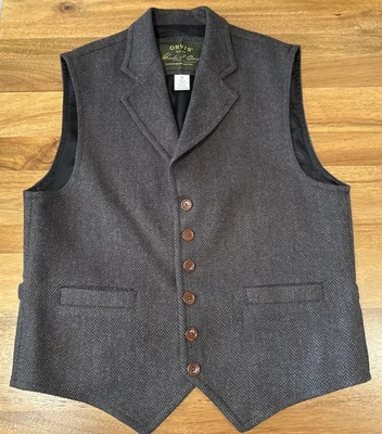 Orvis Signature Collection Herringbone Wool Blazer Vest M Waistcoat Lined - Image 1 of 4