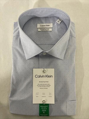Calvin Klein Men's Steel + Slim-Fit Wrinkle-Free Dress Shirt, Blue,XL 17-17.5 - Image 1 of 4
