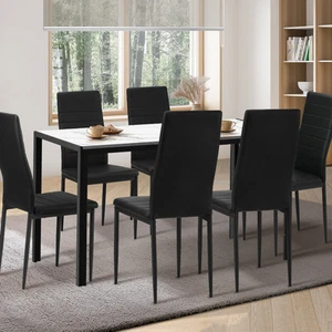 Oikiture 140cm Rectangle Dining Table with 6PCS Dining Chairs Marble White&Black - Picture 1 of 8