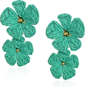 Sommer Blume Ohrhänger 2 Lagen Floral Raffia Boho Statement Ohrhänger - Bild 1 von 6