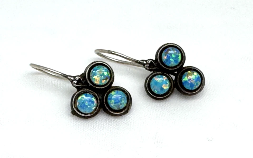 Hermosos pendientes de plata 925 vintage de piedras preciosas de ópalo. Foto 1 de 4