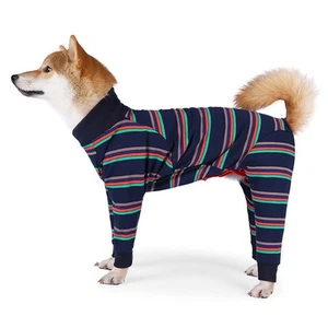 Ropa para mascotas elástica a rayas clásicas Pijama de perro de cuatro patas Mono Homewear ☋ - Imagen 1 de 16