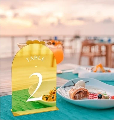 Placa de arco espelhada dourada 30 peças com suporte, suportes para números de mesa 5"x7", números 1-30 - Imagem 1 de 4