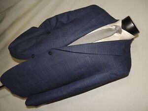 Exquisite Jos A. Bank men's Blue Windowpane jacket coat 46 R