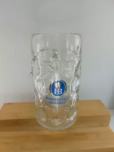 HB Hofbrauhaus Munchen German 1 Liter Glass Dimpled Beer Mug Stein Extra Large - Picture 1 of 6